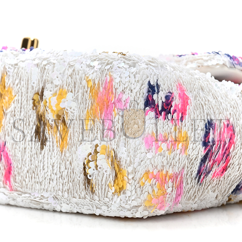 Ch*el master sequin small single flap white multicolor as4561 (21*14*8cm)